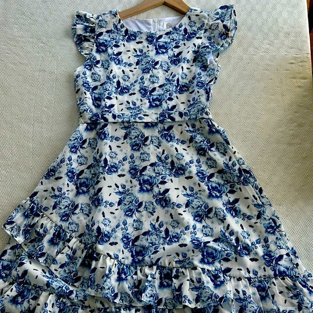 Girls floral white and blue dress